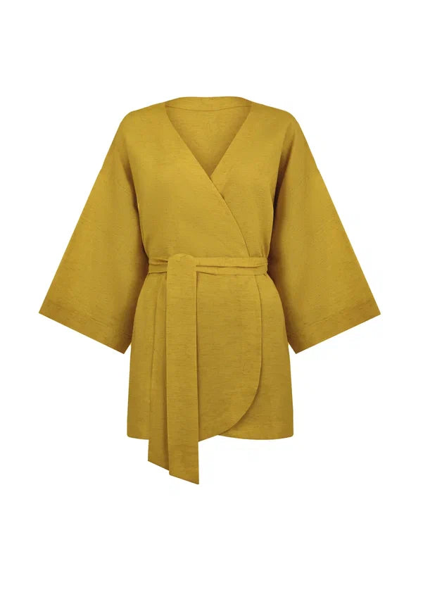 Trumpas lininis kimono SHINY LINEN