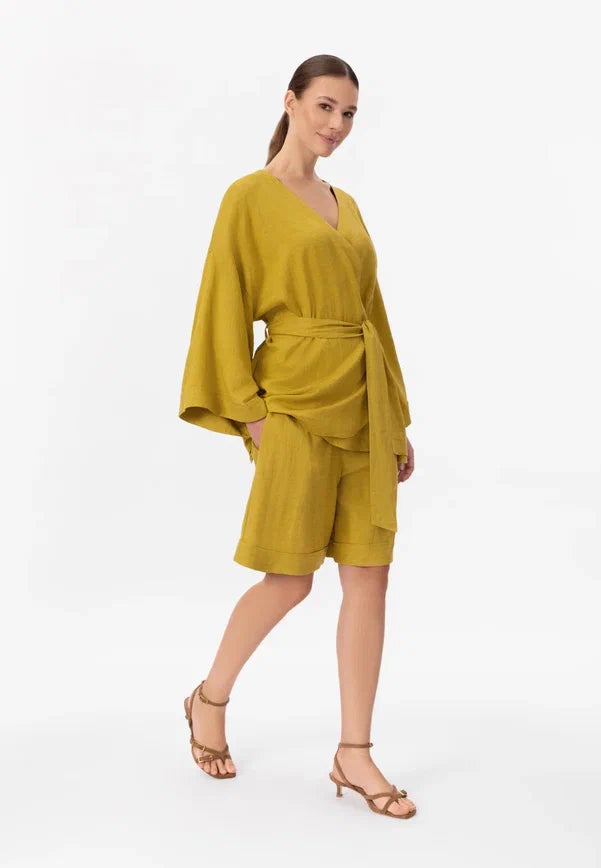 Trumpas lininis kimono SHINY LINEN