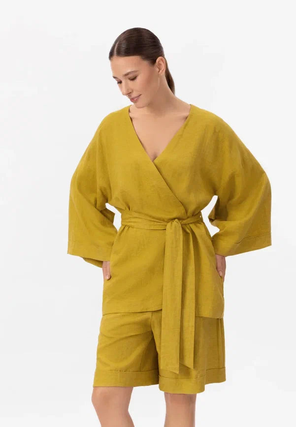 Trumpas lininis kimono SHINY LINEN