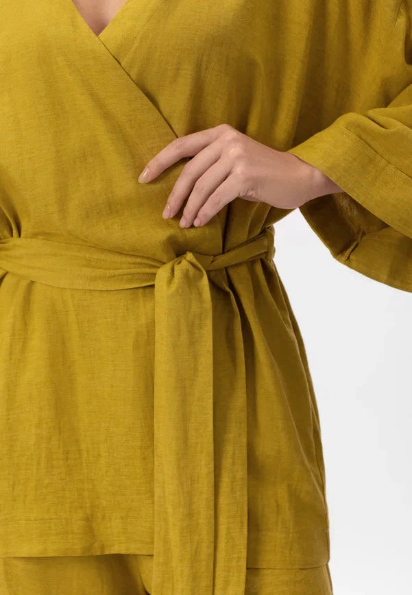 Trumpas lininis kimono SHINY LINEN