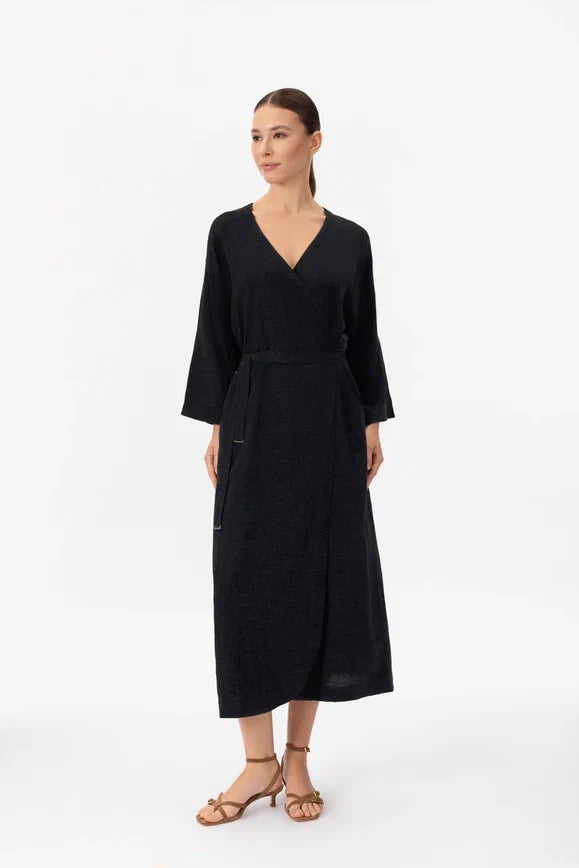 Vidutinio ilgio kimono tipo surišama suknelė SHINY LINEN