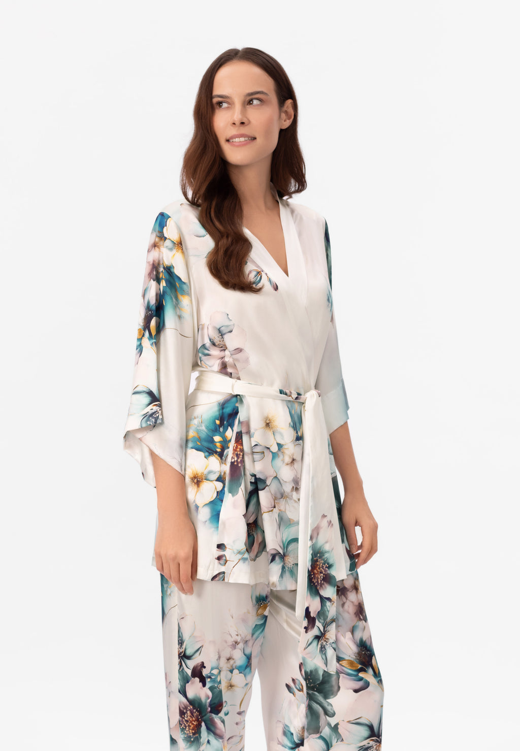 Trumpas šilko kimono FLORELLE