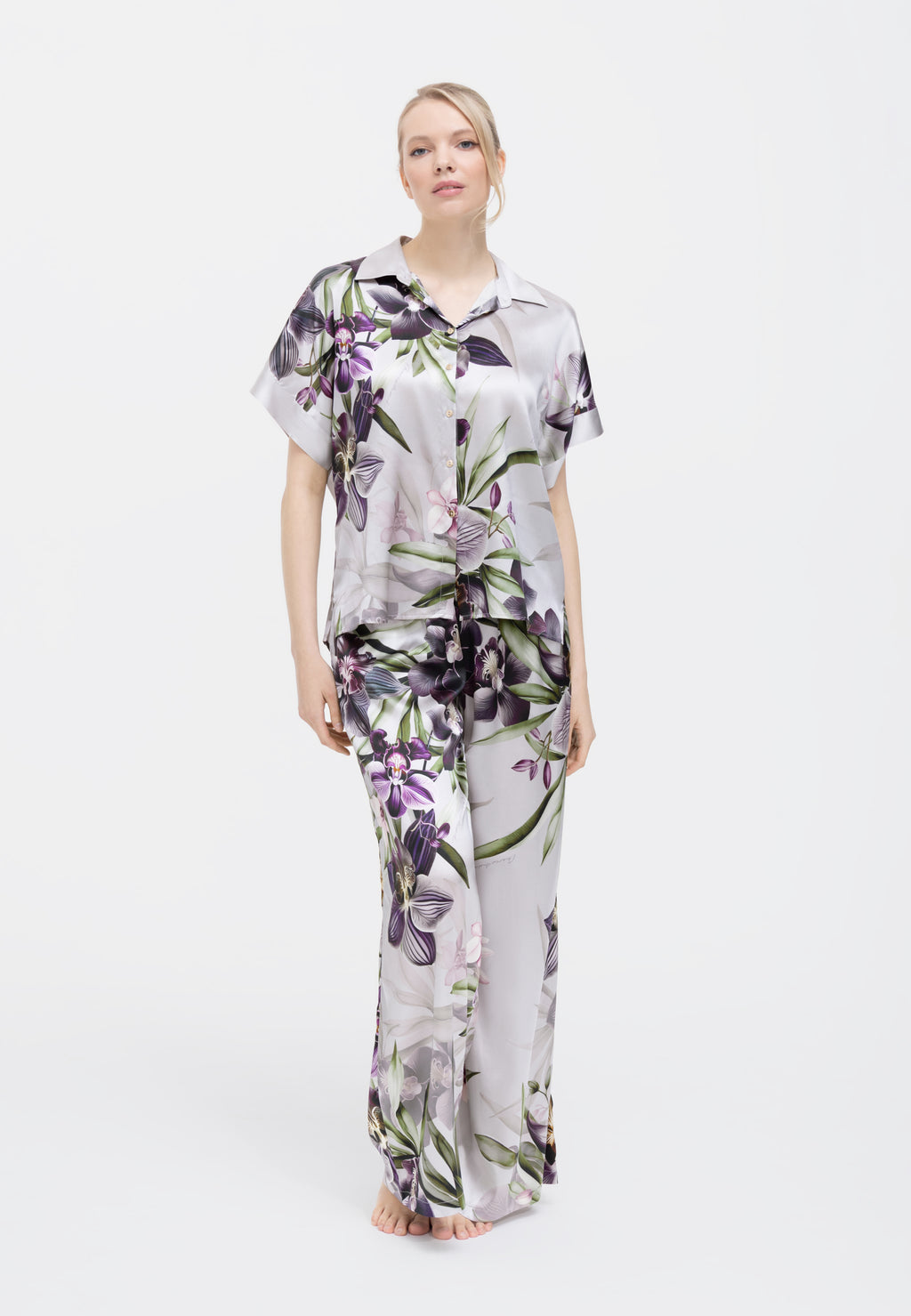 Tiesaus kirpimo šilkinės kelnės ORCHID WHITE