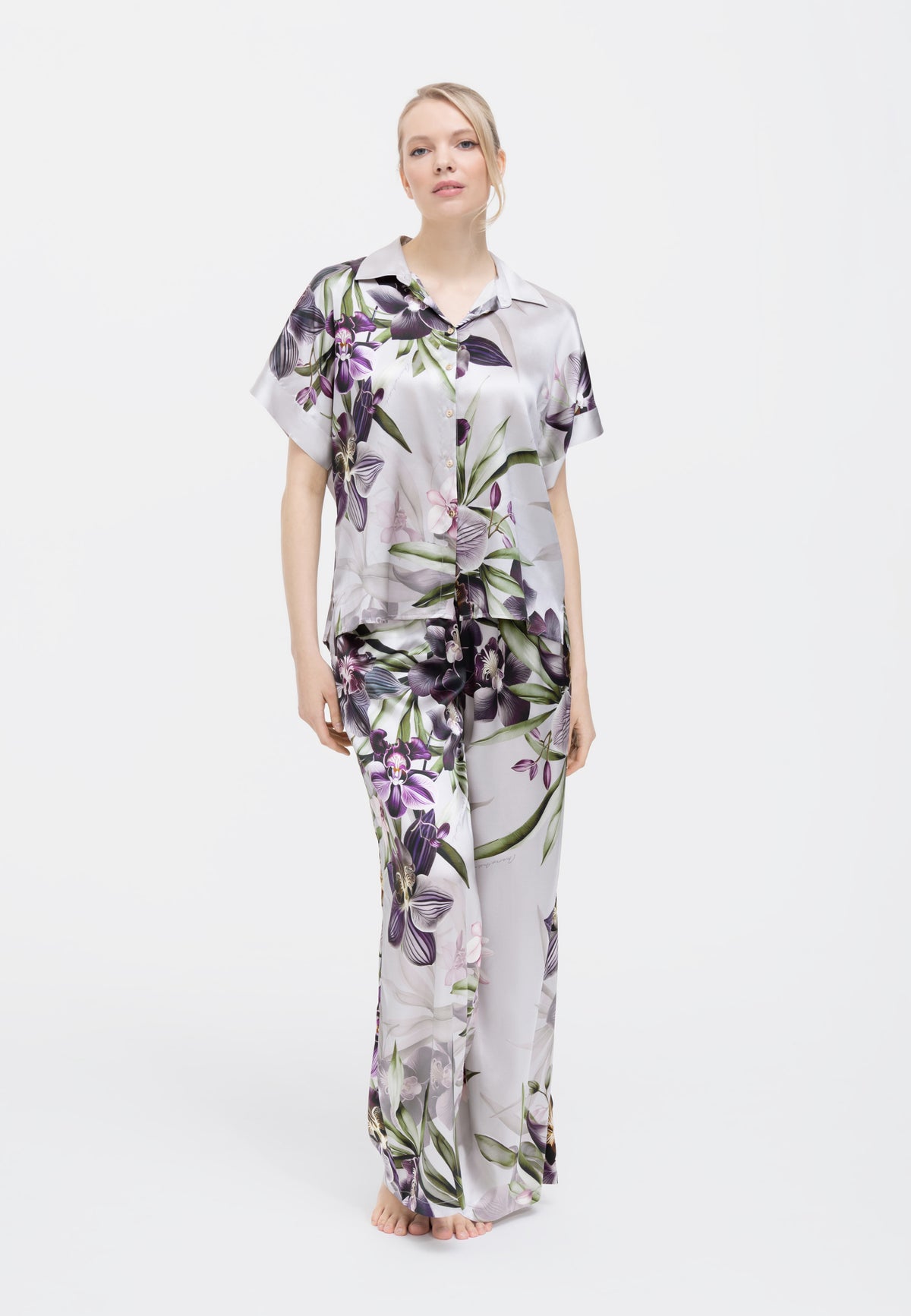 Tiesaus kirpimo šilkinės kelnės ORCHID WHITE