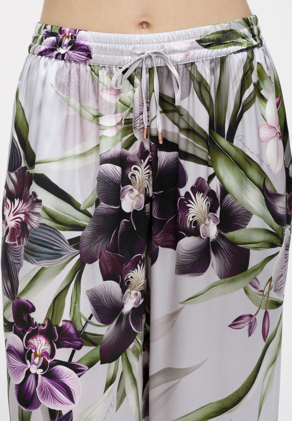 Tiesaus kirpimo šilkinės kelnės ORCHID WHITE