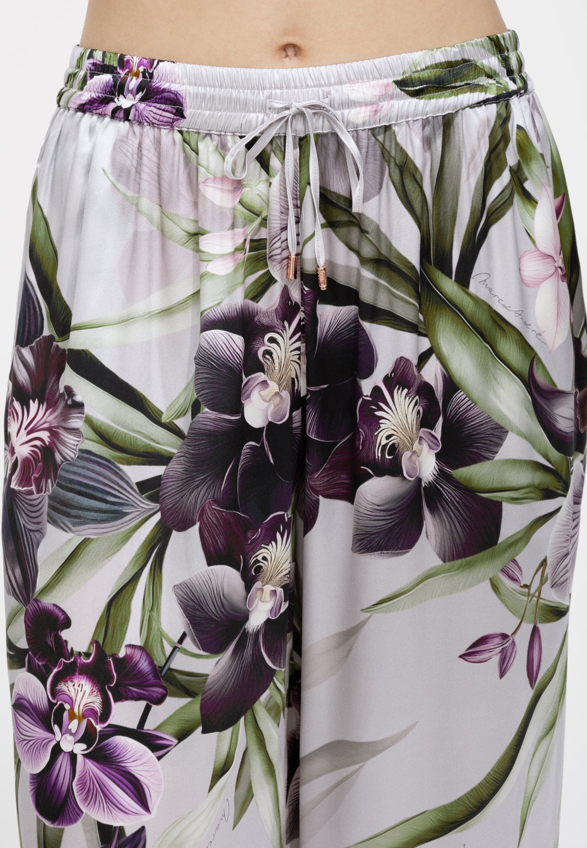 Tiesaus kirpimo šilkinės kelnės ORCHID WHITE